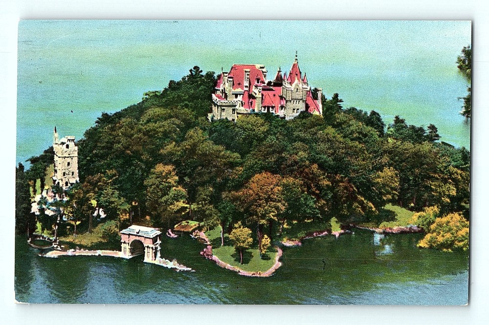 Thousand Islands Ontario Canada Aerial View of Boldt Castle Forest Postcard E8