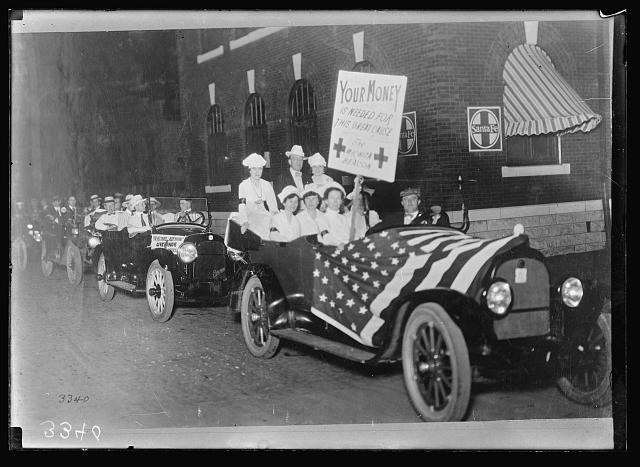 Photo:Wichita Kansas 1917-1919 Campaign Parade Red Cross Auto Flag Banner