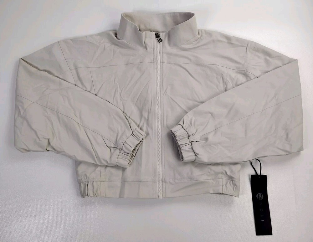 Noli Yoga Fitted Cropped Bomber Jacket Zip Up Track Style Size Large in Stone
