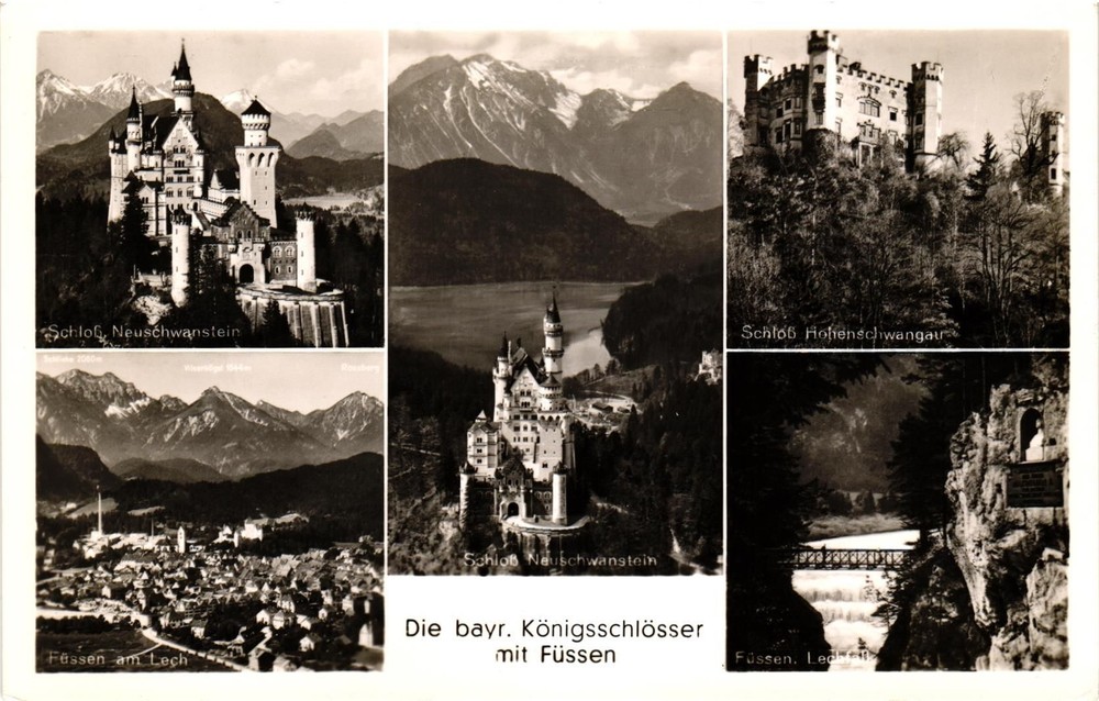 Vintage Postcard RPPC- Die bayr. Kanigsschlasser mit Fassen 1900s