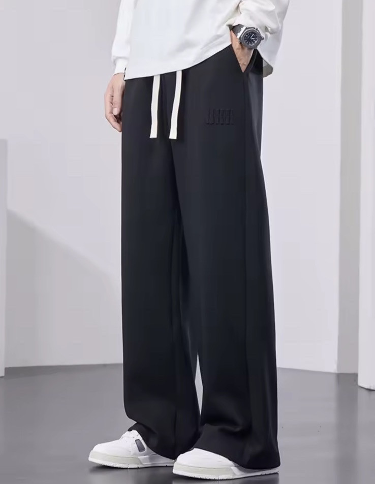Men's Baggy Fit Pants Sweatpants Black Quality Elastic Waist Trousers Uncuffed