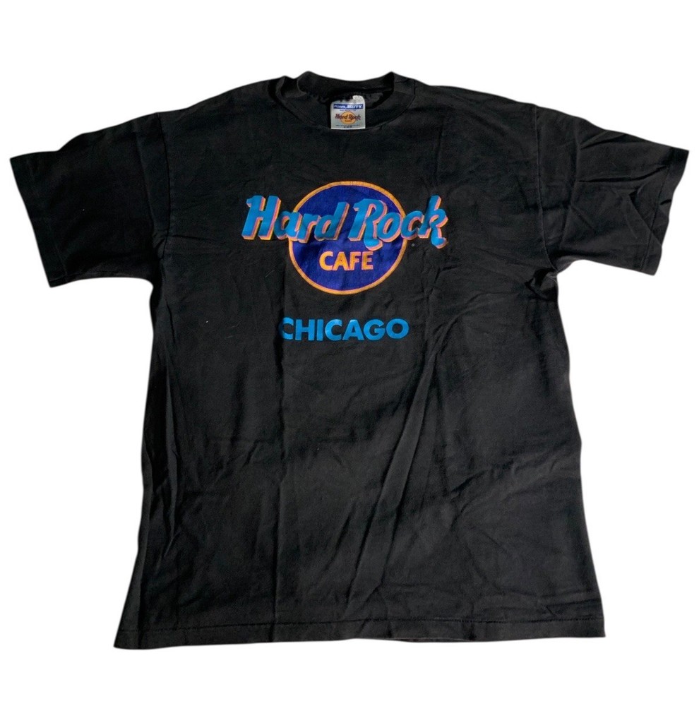 Vintage 90s Hard Rock Cafe Chicago Black T- Shirt Medium Black