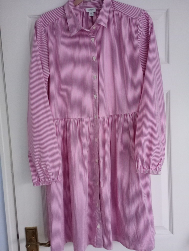 J Crew Pink And White Striped Dress Size 14,Button Front, Long Sleeved,Stunning