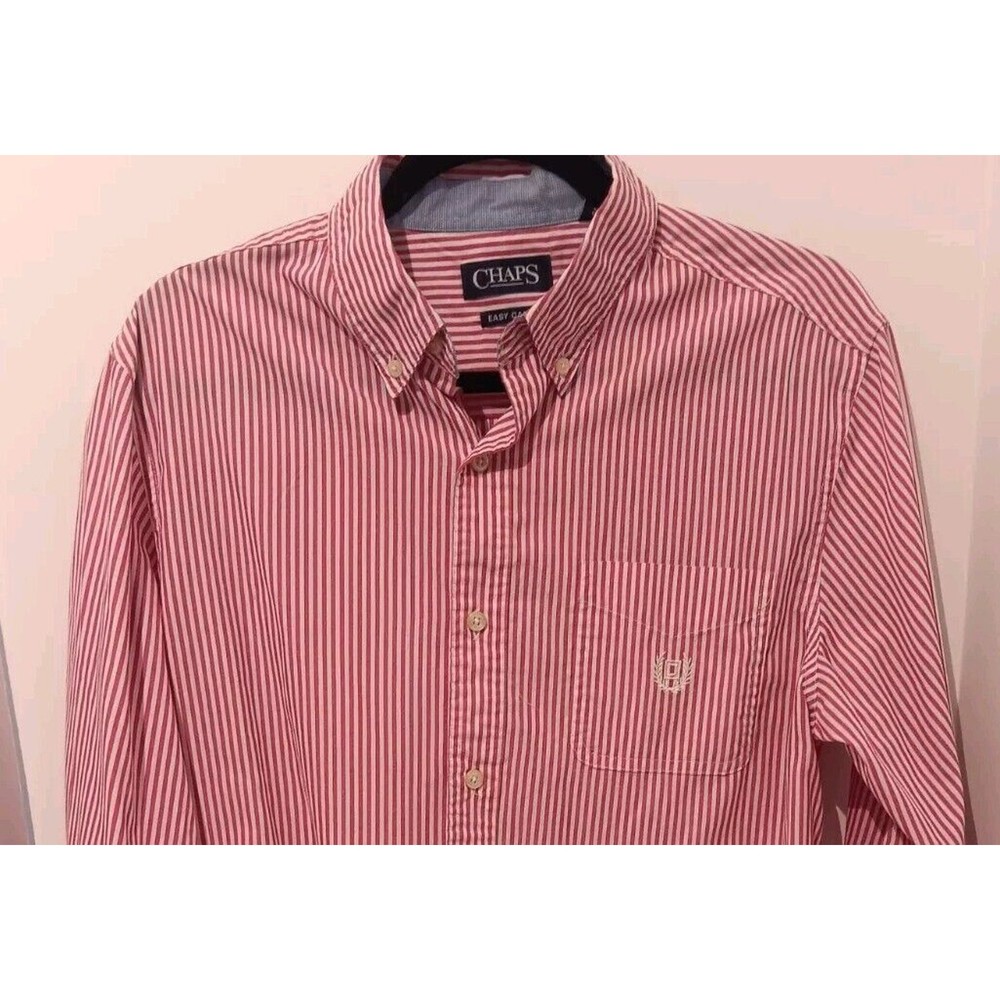 Chaps Red White Striped Long Sleeve Button Front Shirt Men's Medium