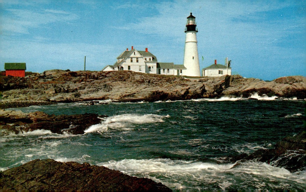 1966 Portland Head Light Cape Elizabeth Maine Lusterchrome Chrome Postcard