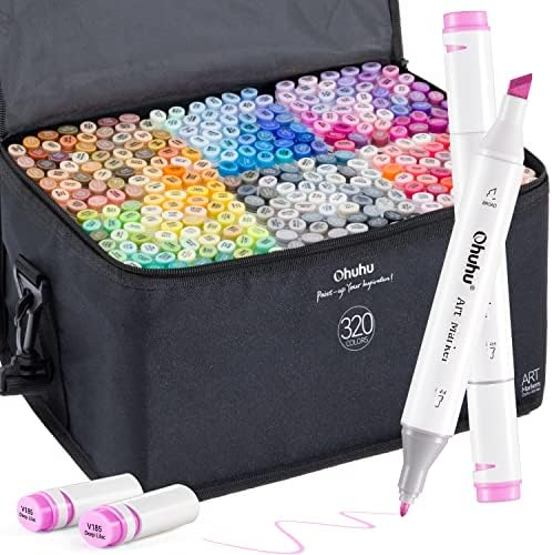 Ohuhu Illustration Marker 320 Color Set Thick and thin Pen W/Blender Pen & Case