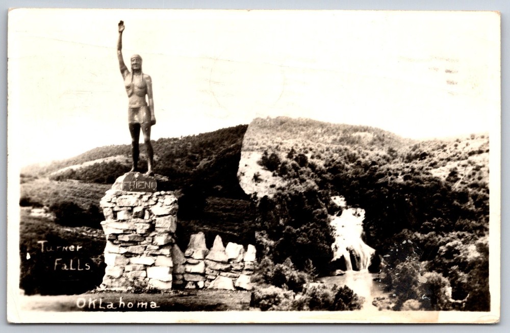 RPPC~Turner Falls & Statue @ Oklahoma~Real Photo Postcard