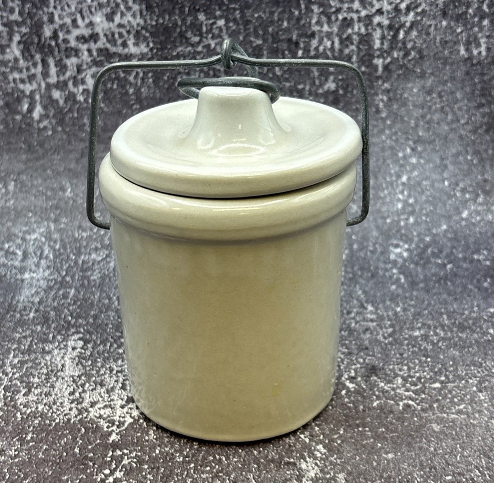 Vintage Stoneware Butter Cheese Crock Jar with Clamp Lid