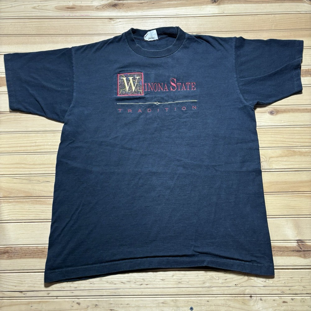 Vintage 90s Winona State University College Embroidered Spell Out Shirt Size XL