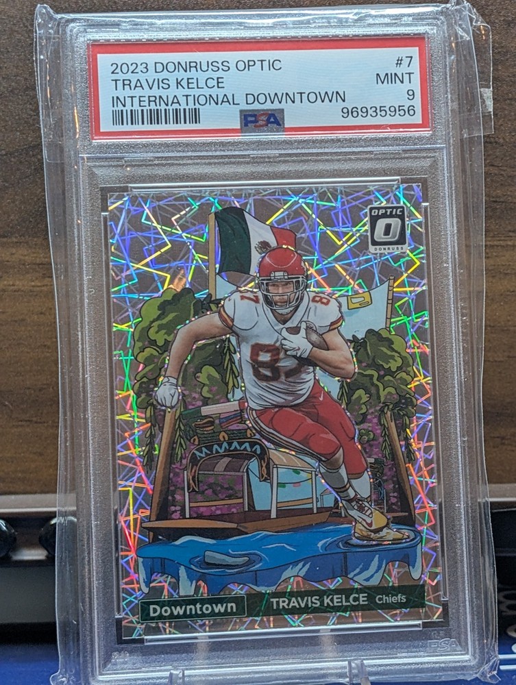 Panini 2023 Donruss Optic Travis Kelce International Downtown #7 PSA 9 Chiefs