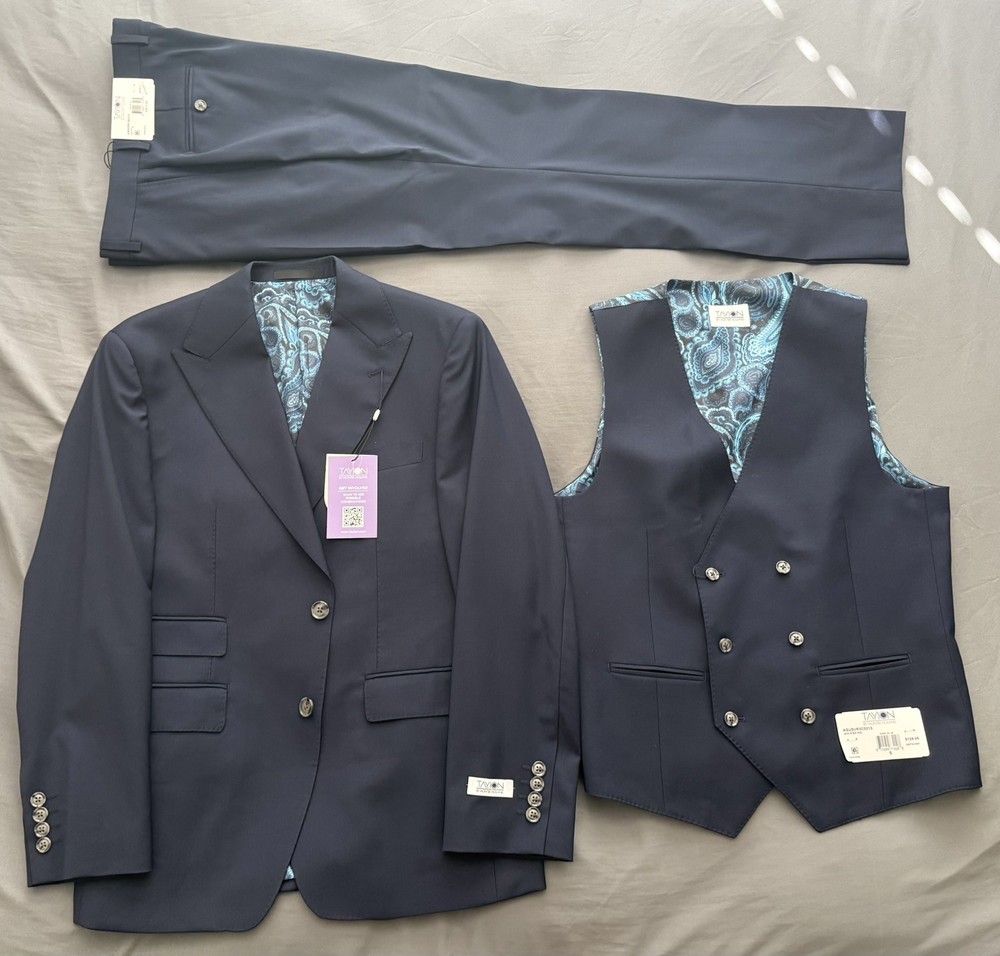 Tayion Men’s Dark Blue 3-Piece Suit - Blazer 38S - Vest Small - Pants 32x30