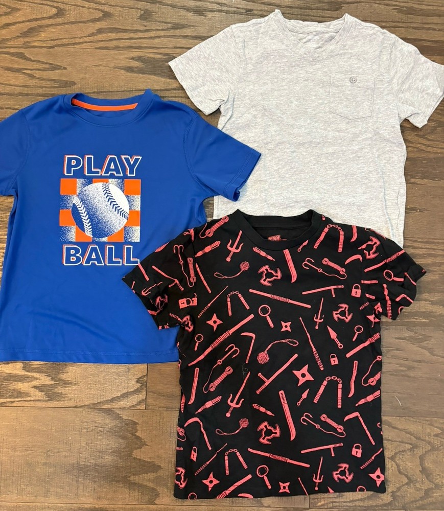 Lot Of 3 Boys Size S Small 6/7 Spy Ninja Baseball School Summer T-Shirts