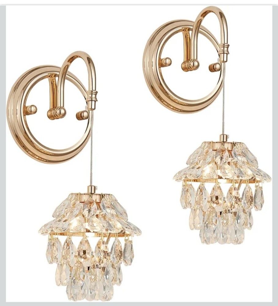 Pinecone Shape Crystal Vintage Gold Wall Sconces Chandelier Set of 2, Modern...