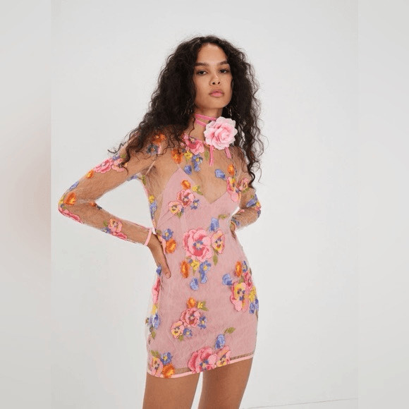NWT For Love & Lemons Percy Floral Embroidered Mini Dress Size Small $350 MSRP