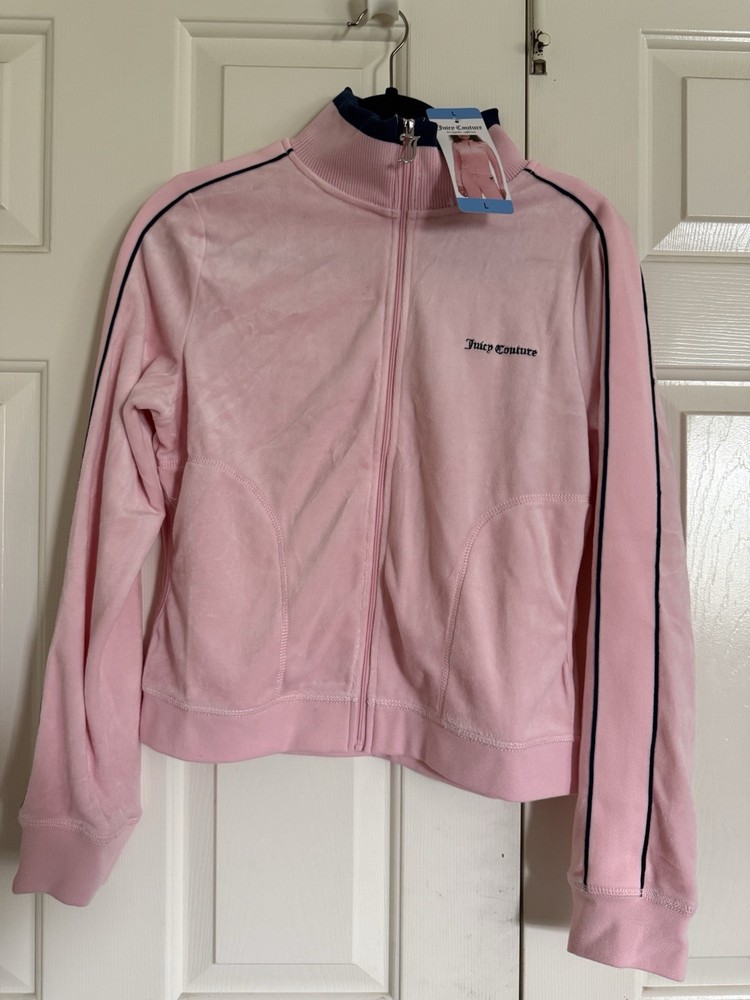 Juicy Couture Pink Velour Full Zip Track Jacket Graphic Print Women’s L