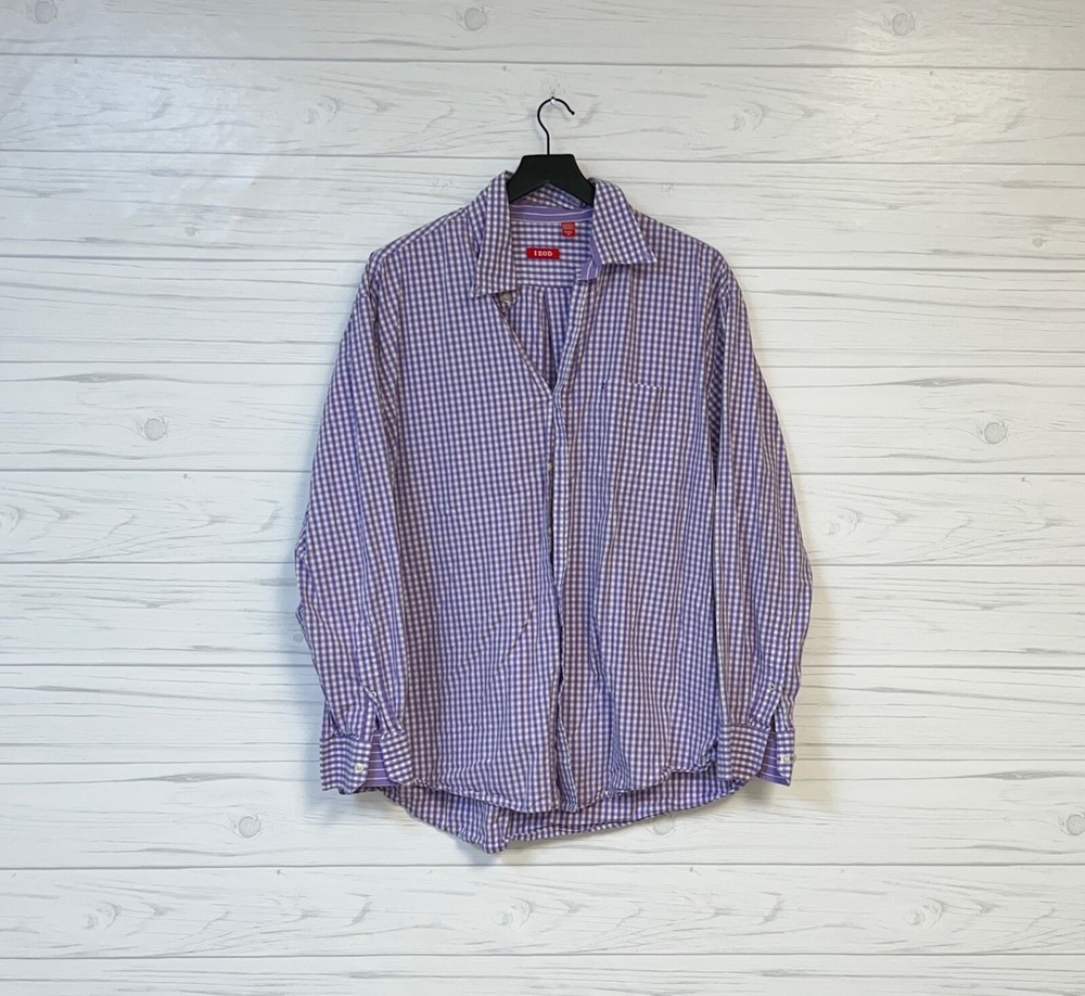 Izod shirt mens size extra large button up long sleeve blue plaid classic fit