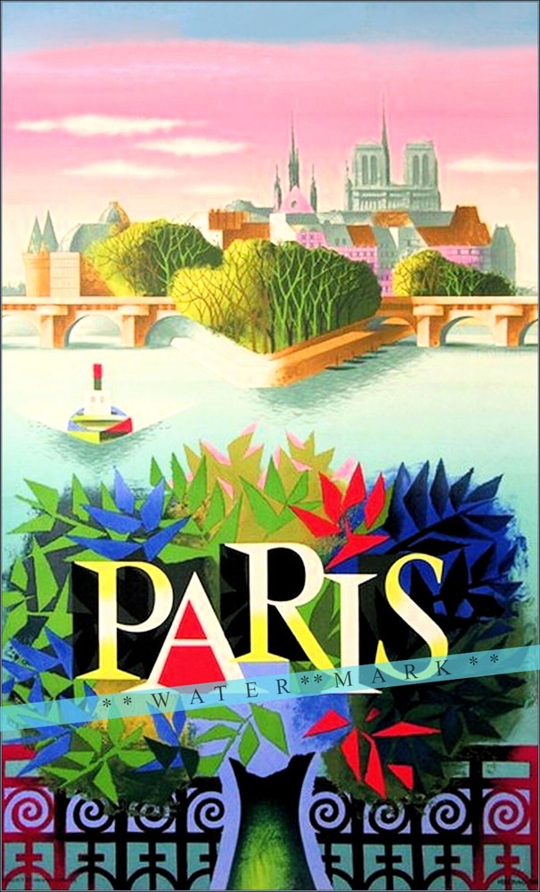 Paris France 1957 Gardens Vintage Poster Print Retro Style Wall Decoration Art