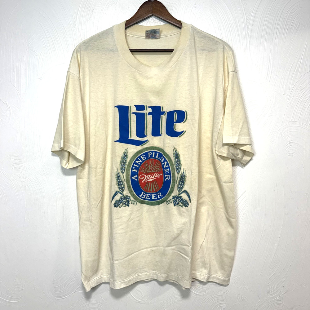 Vintage Hanes Heavyweight Cotton Blend Miller Lite Beer Logo Graphic T-Shirt XL