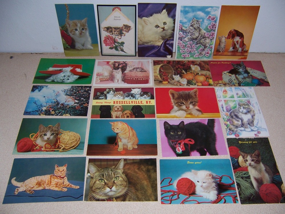 1950s-90s VTG KITTY PUSSY CAT UNUSED POSTCARD LOT of 20 DIFF.