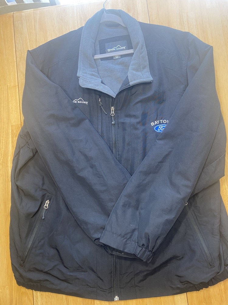 Eddie Bauer Jacket Mens Large Black Fleece Lined Insulated Zip Outdoor EB520