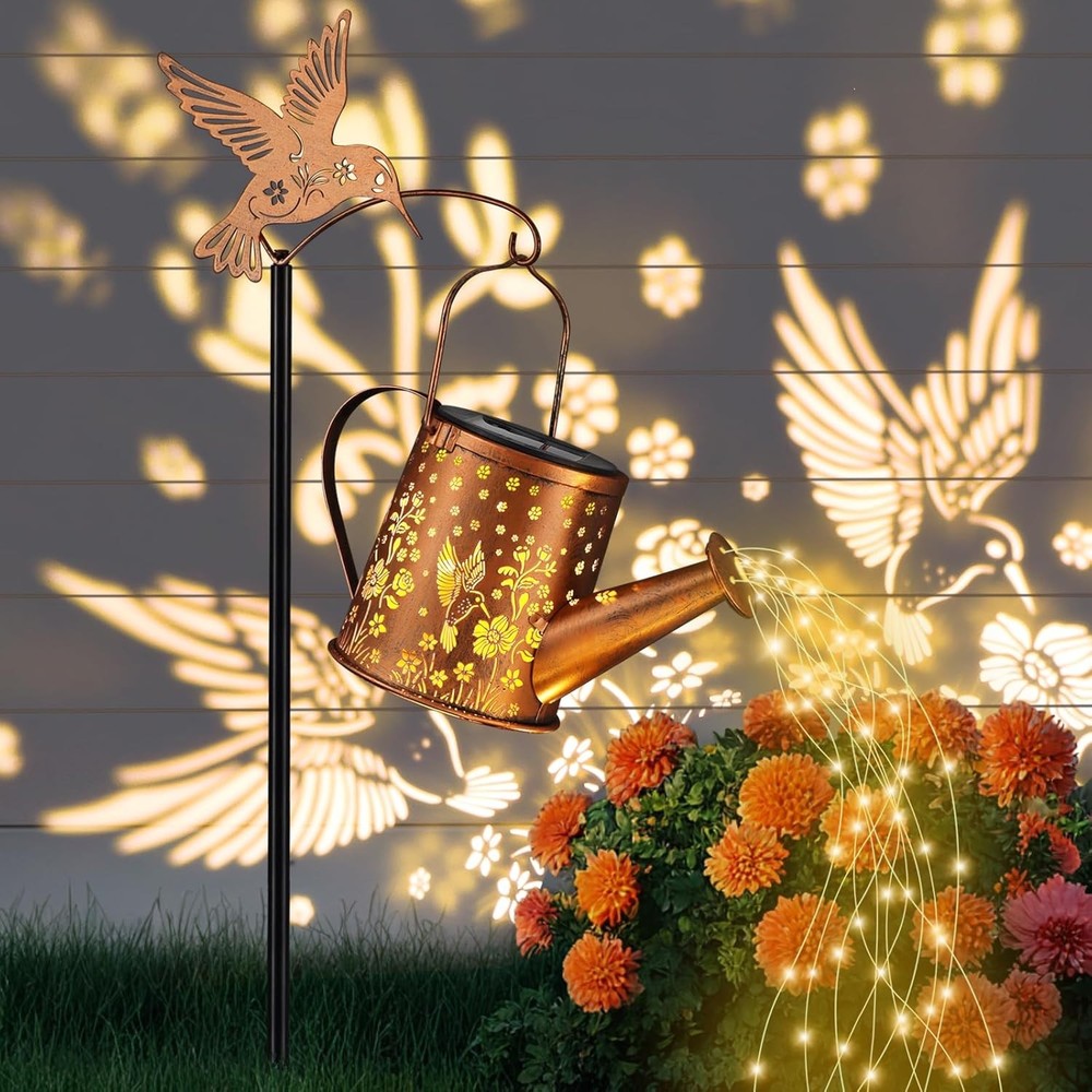 Outdoor Hanging Solar Lantern Waterproof Set Outside Metal Openwork Hummingbird