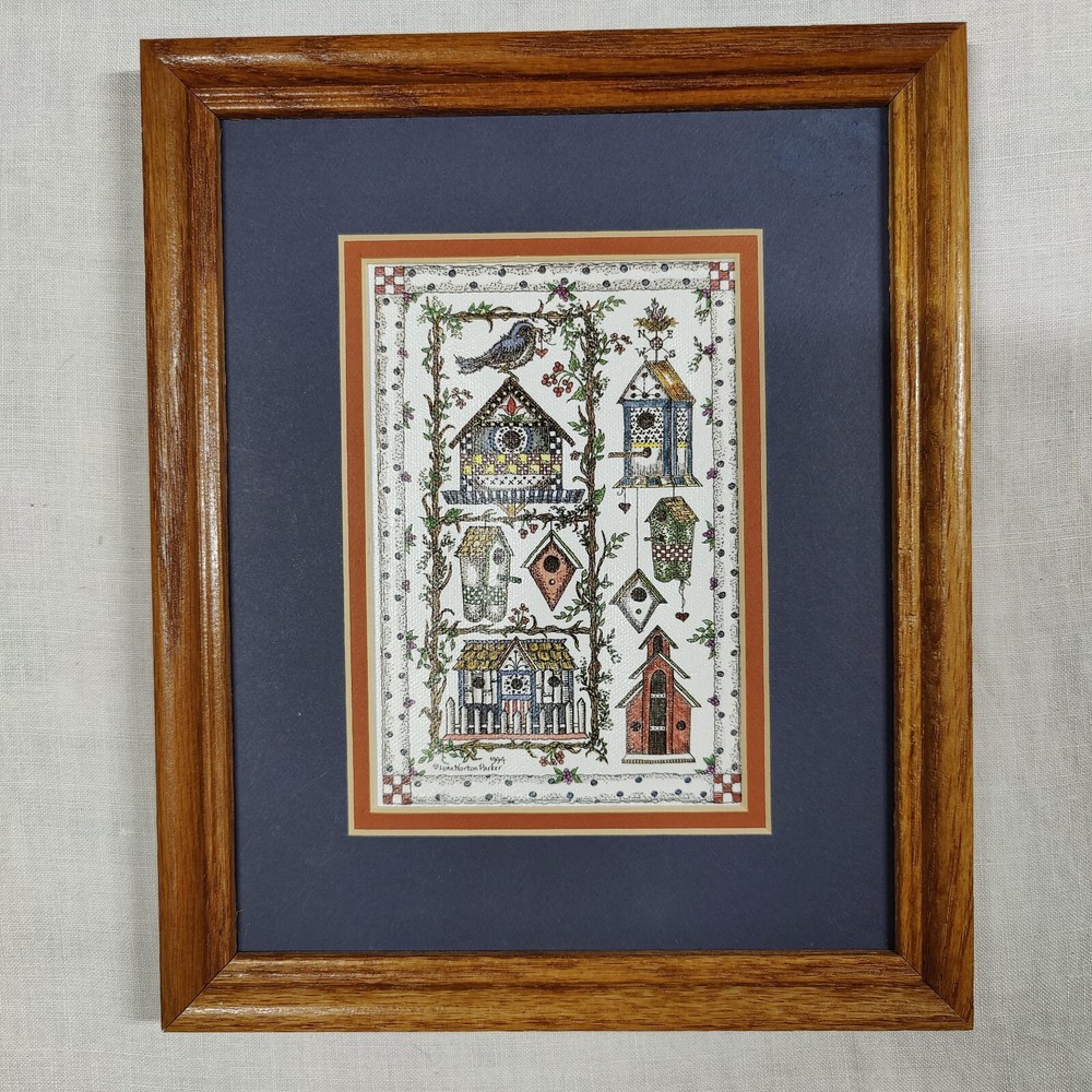 Vintage 1994 Lynn Norton Parker “Birdhouse” Framed & Matted Print 9
