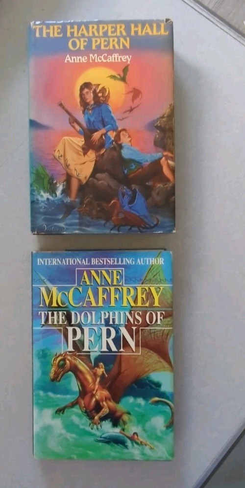 2 Anne McCaffrey 1994 Dolphins of Pern + 1979 Harper Hall of Pern Hardcover Dust