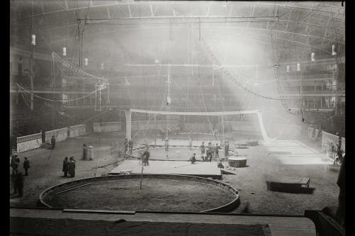 Interior of Madison Square Garden,New York City,preparing for circus week,1913