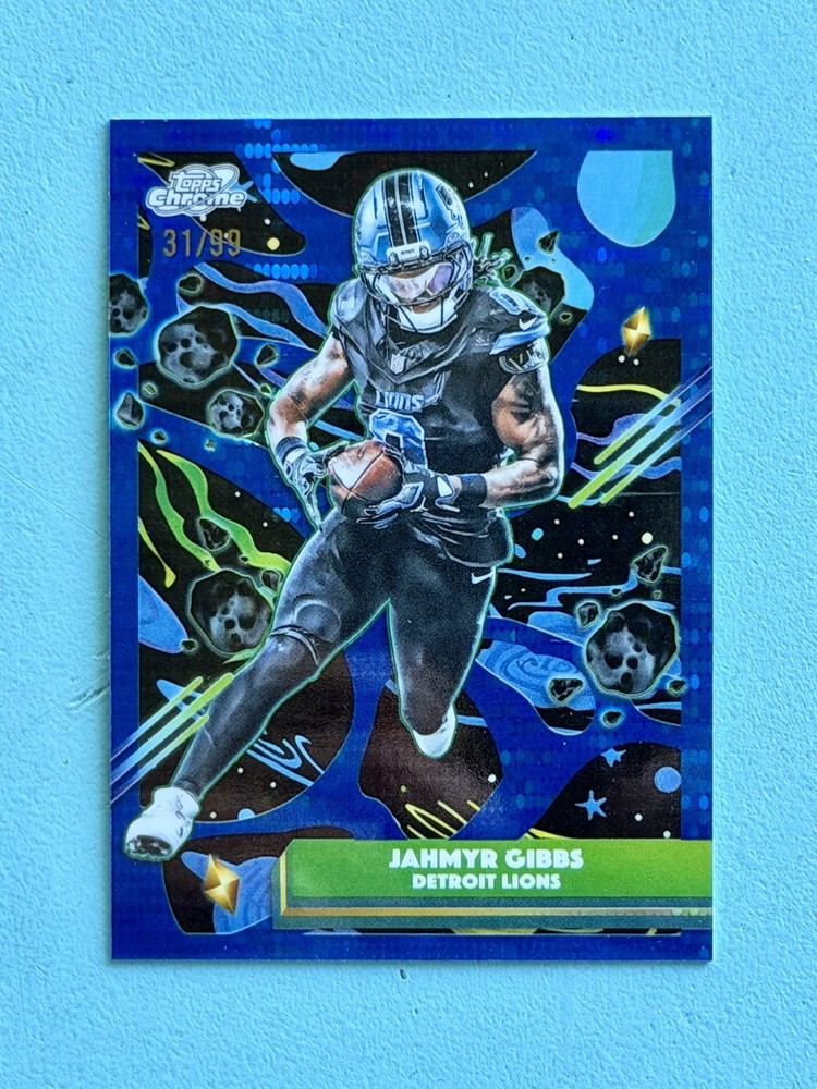 2025 Topps Chrome Cosmic Jahmyr Gibbs Blue Moon Refractor #’d /99 - Color Match