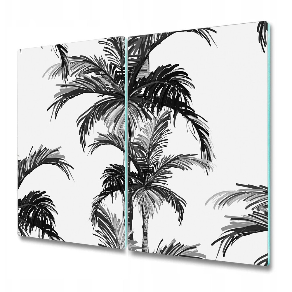 Tempered Glass Worktop Saver Botanical grey palm art Monochrome leaves Tree s