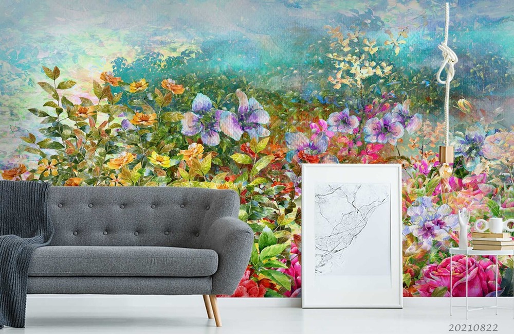3D Watercolor Colorful Floral Leaves Wall Murals Wallpaper Murals Wall Sticker