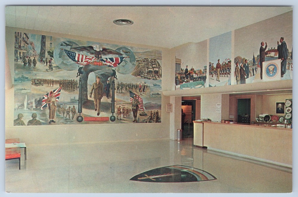 Kansas Abilene Eisenhower Museum Lobby Murals Chrome Postcard