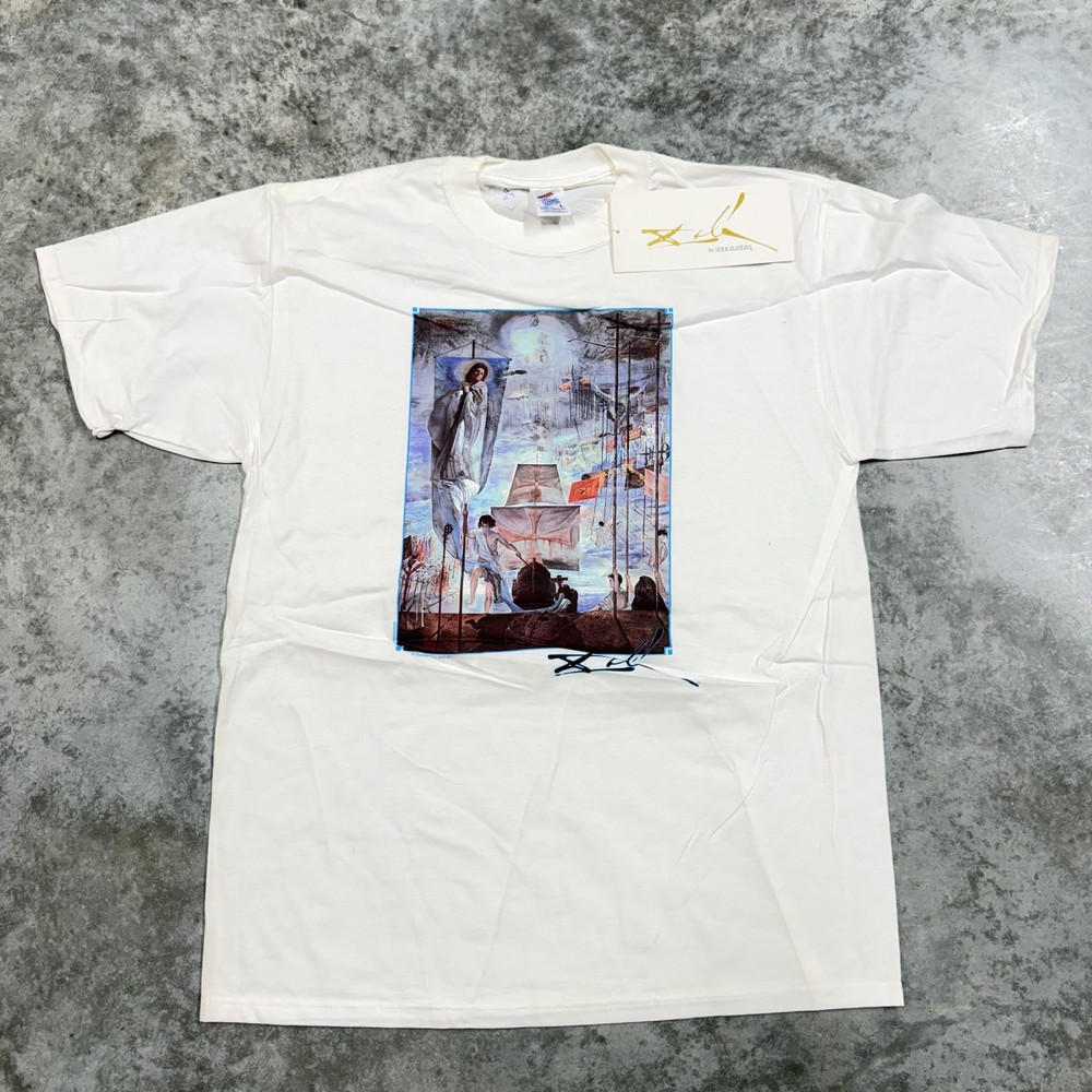 Vintage Salvador Dali Jerzees Shirt Mens Large White Art Graphic Tee USA 90s