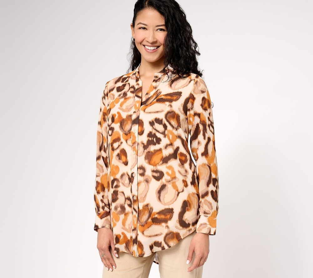 Belle by Kim Gravel Women's Top Sz S Femi Wild Button Multi-colored A605819