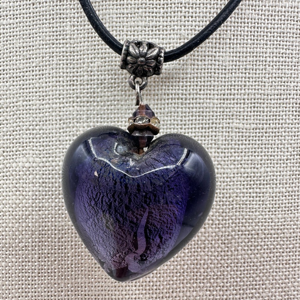 Vintage Y2K Purple Resin Heart Pendant Rhinestone Necklace Women's Jewelry Y2K