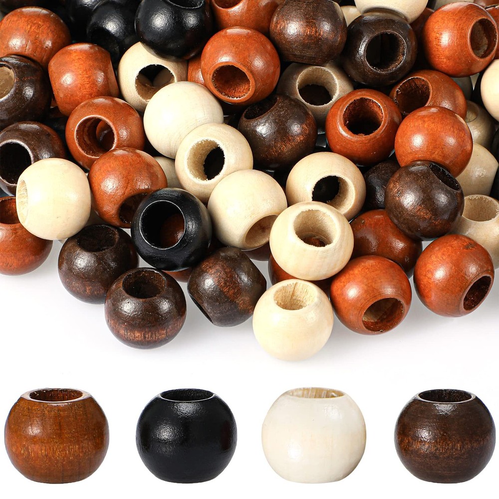 Quzzil 160-Piece Large Hole Wooden Beads for Macrame Crafts DIY Jewelry Making
