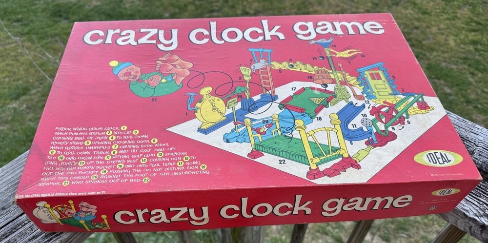 Vintage Crazy Clock Game Ideal Complete All Pieces, Instructions & Original Box