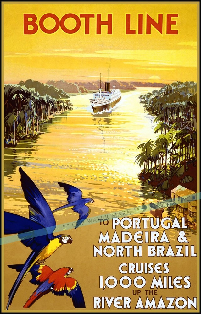 Booth Line 1920 Ocean Liner Brazil Amazon Portugal Vintage Poster Print Travel