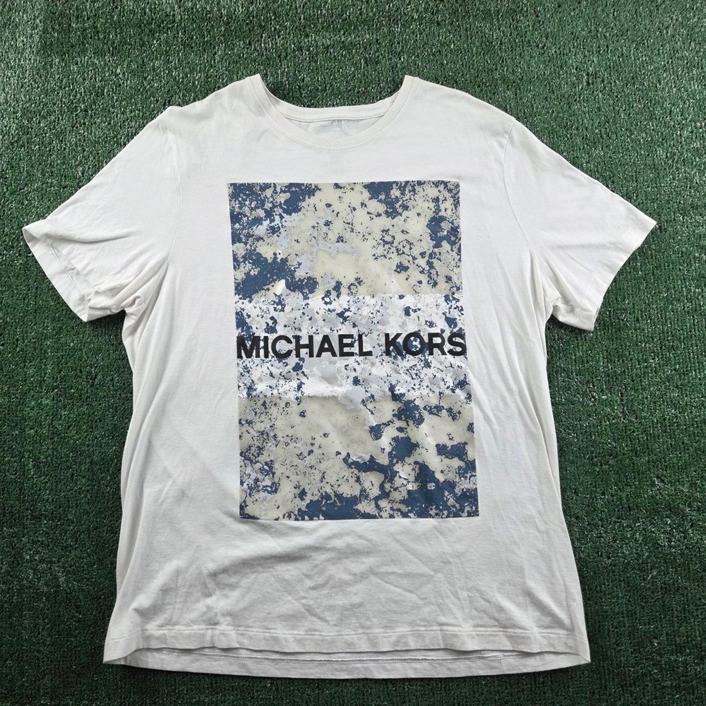 Michael Kors Men's Large White Graphic T Shirt Abstract Logo Tee-image