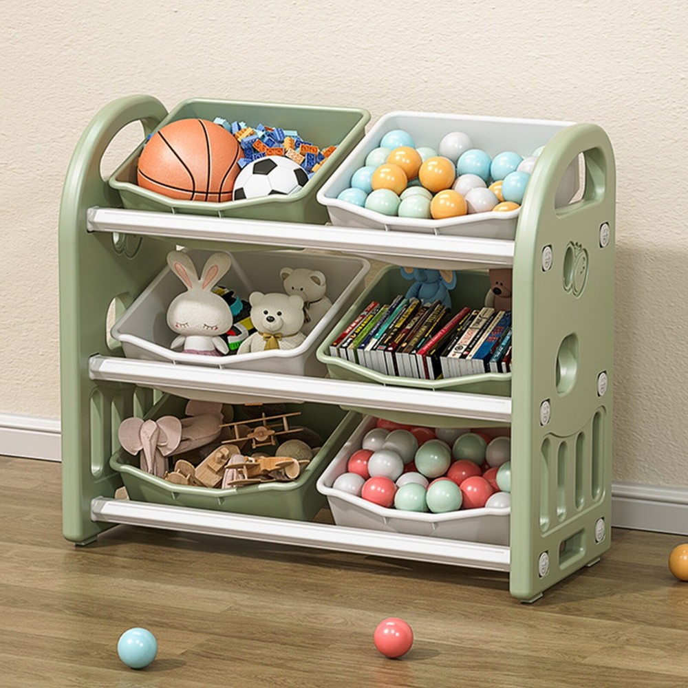 Kids Toy Storage Organizer with 6 Bins, Multi-functional Nursery Furniture Set