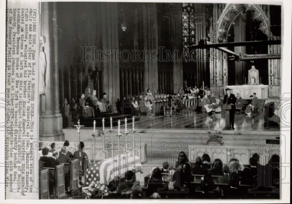 1968 Press Photo Senator Edward Kennedy Eulogizes Brother Robert, St. Patrick's