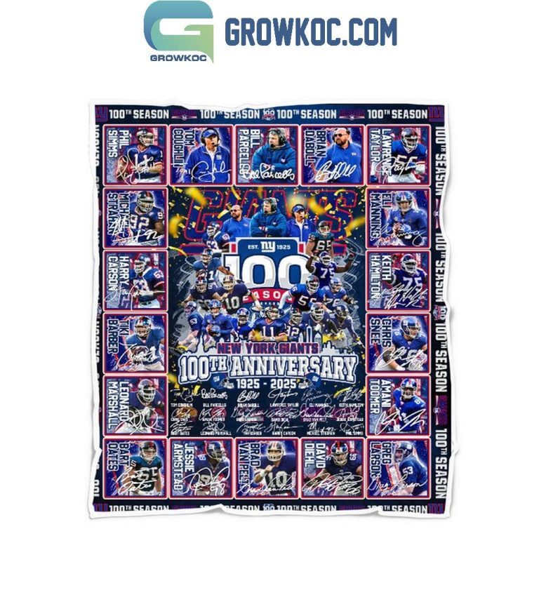 New York Giants 100th Anniversary 1925 2025 Sherpa Blanket Quilt