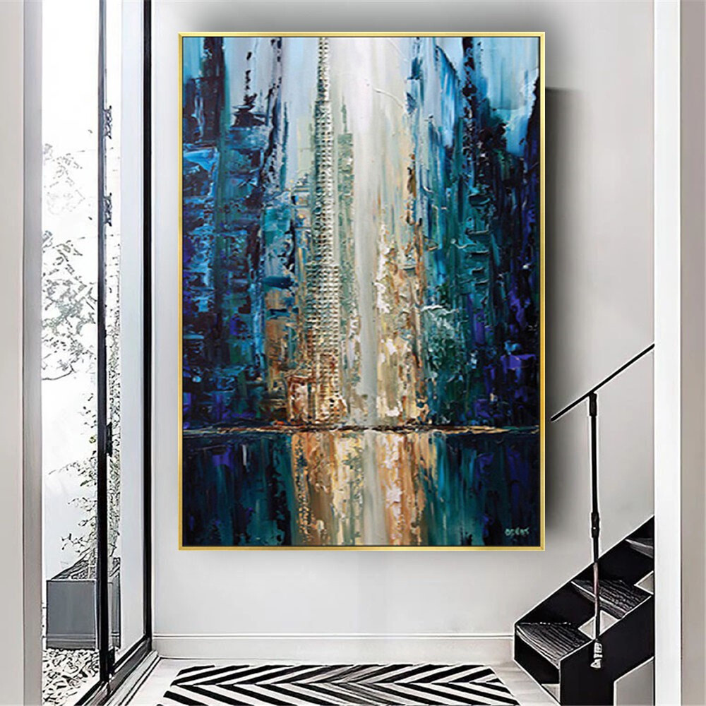 Modern oil painting on canvas blue Thick oil scraper texture hand painted