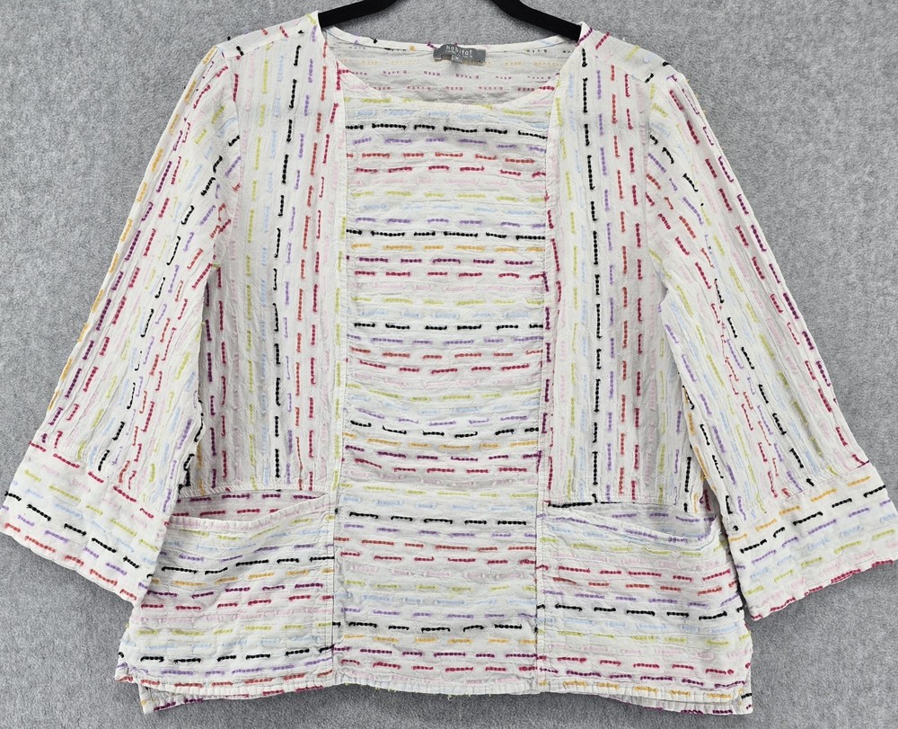 Habitat Women's M Color Catch Top White Rainbow Cotton Pockets Coastal Resort