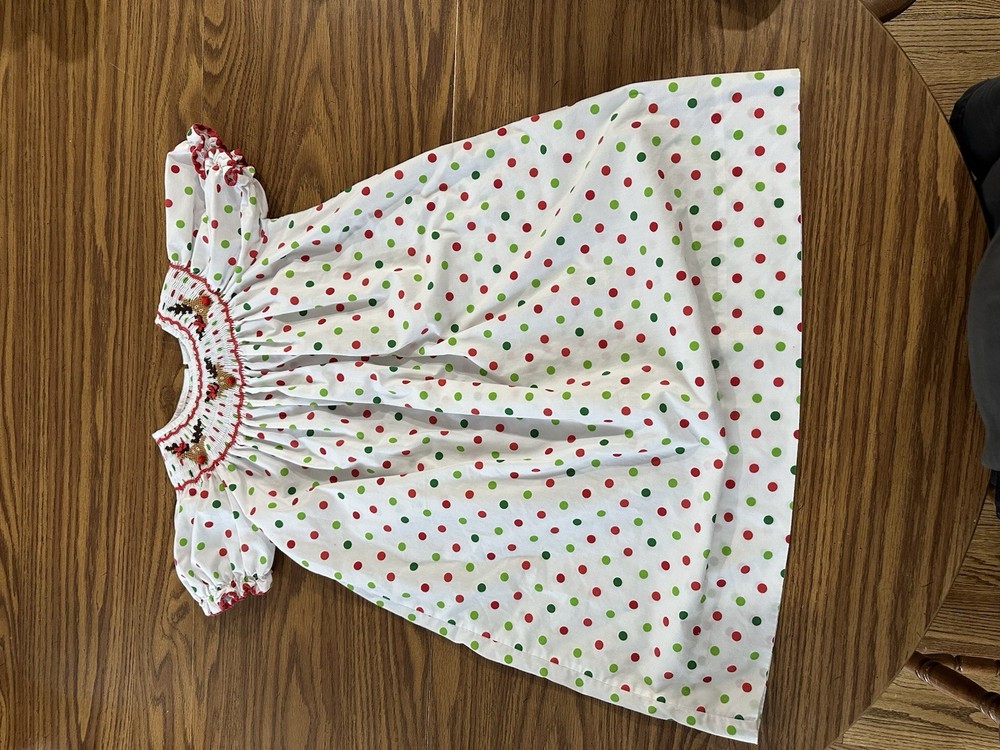 Kelly’s Kids Christmas Reindeer Embroidered Polka Dot dress Size 5 - 6