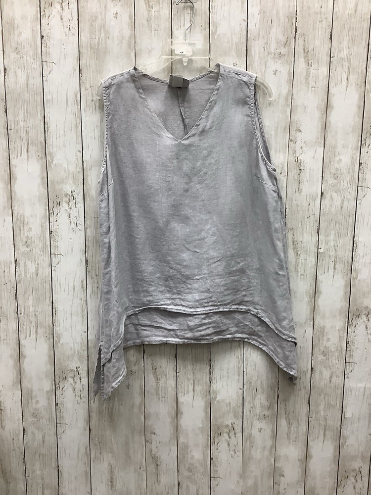 LA Fixsun Gray Sleeveless Linen Top Small 0506-24