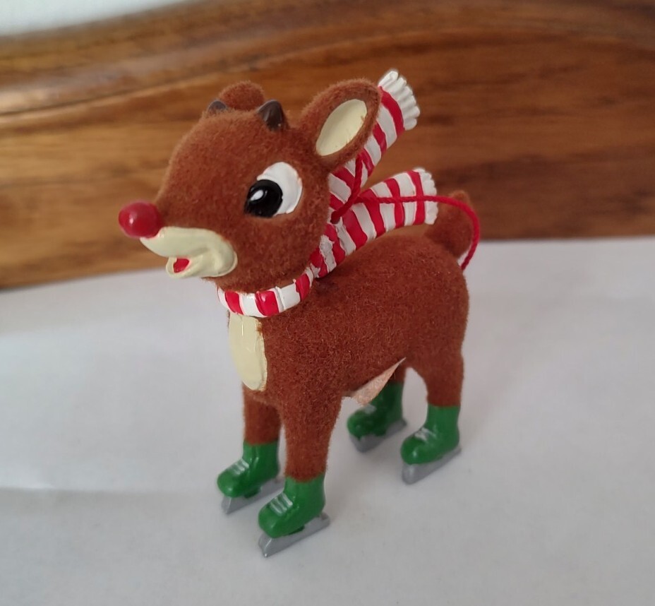 Department Dept 56 Rudolph Reindeer On Ice Skates Flocked Ornament 2012