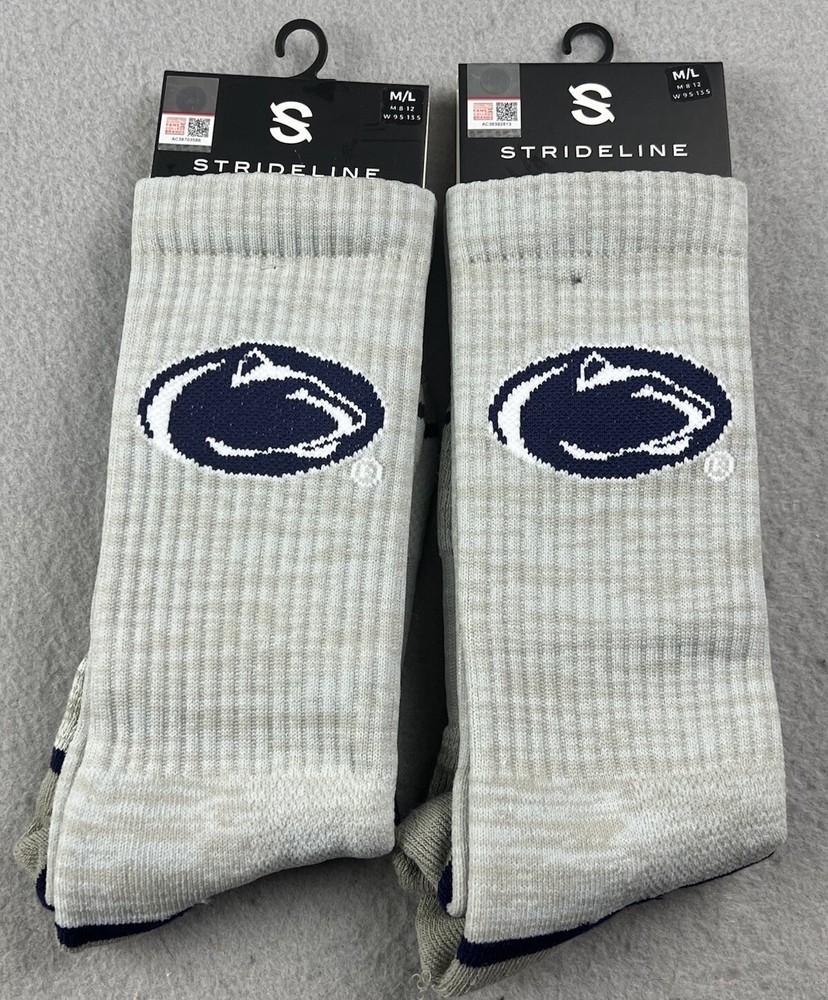 2 PAIRS Strideline Penn State Nittany Lions Crew Socks Gray Mens Medium/Large