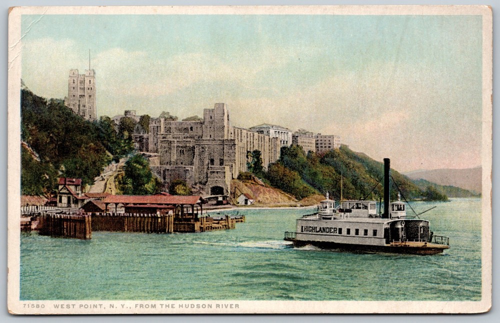 West Point New York from Hudson River Boat Highlander ANTIQUE Postcard
