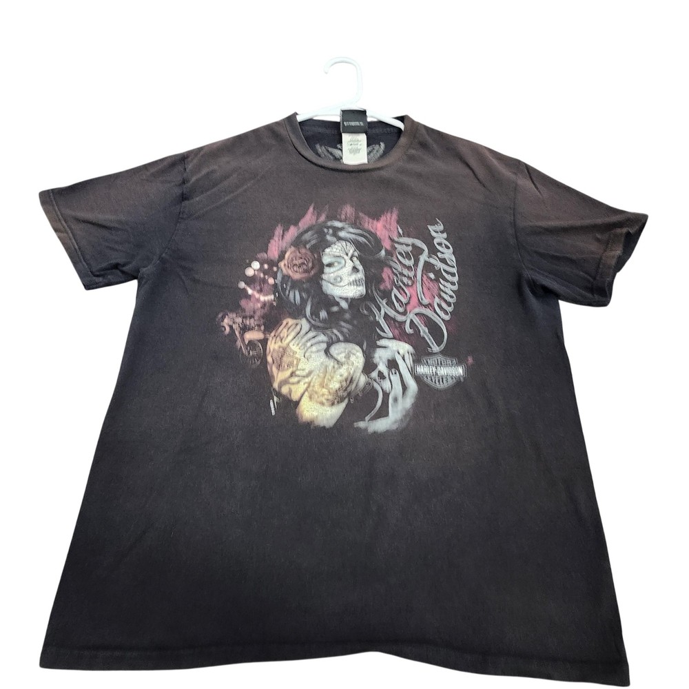 Harley-Davidson Mens T-Shirt Large Black Sugar Skull Day of the Dead Fairfax VA